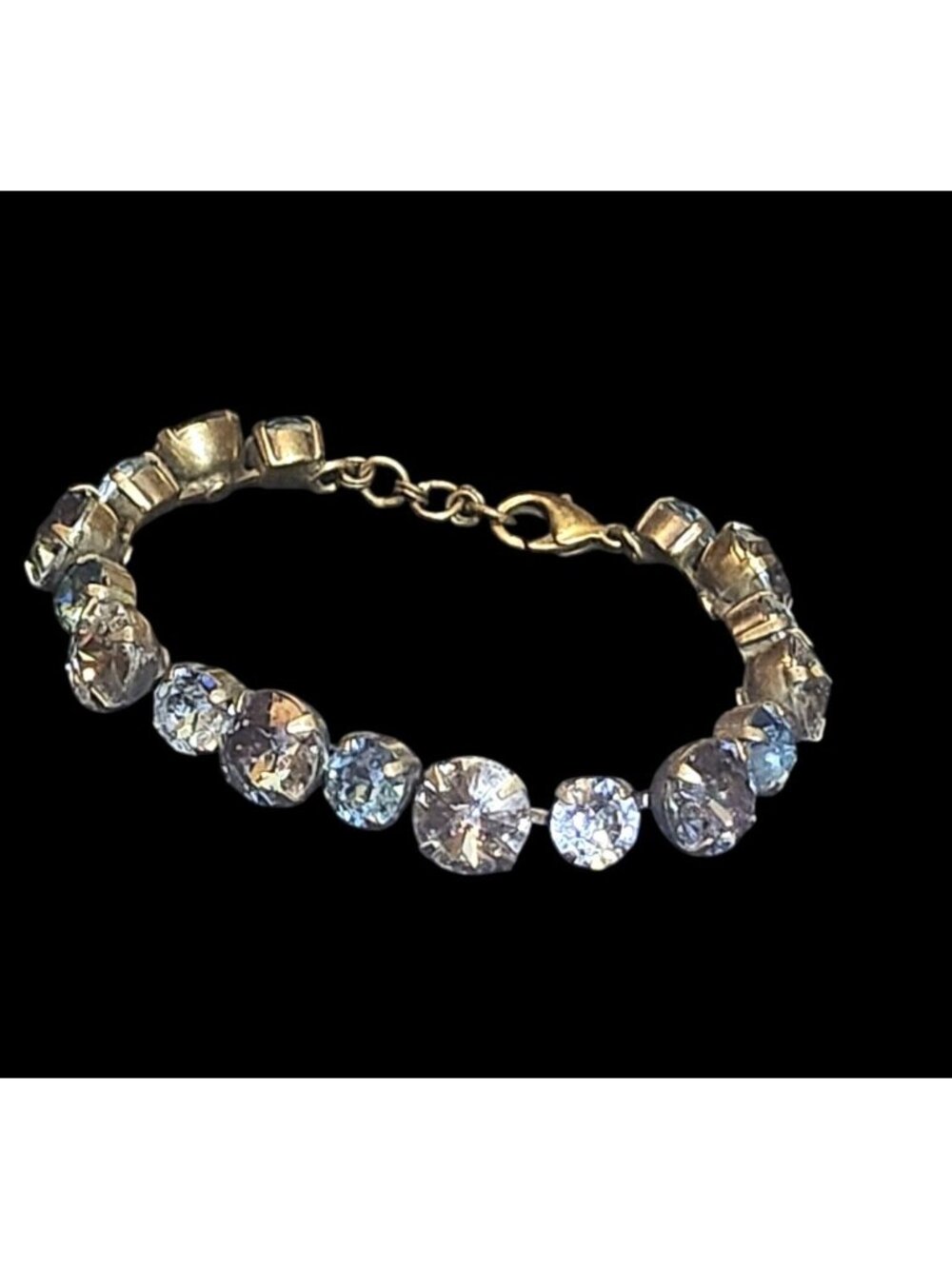 Vintage Sorrelli Bracelet Prong-Set Clear & Blue Rhinestones Gold-Tone Metal